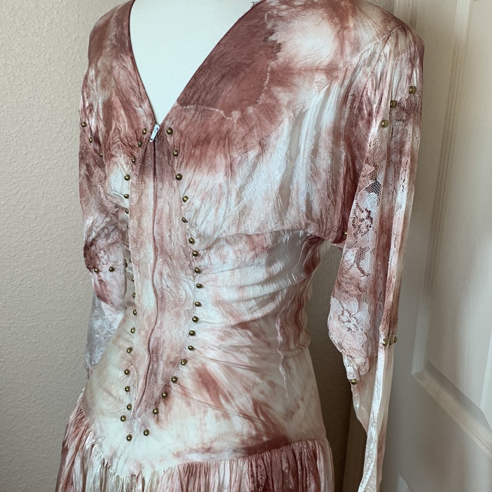 Renaissance Ren Faire Fairy Goth Grunge Feminine Pink Lace Velvet Handmade Dress - Picture 11 of 11